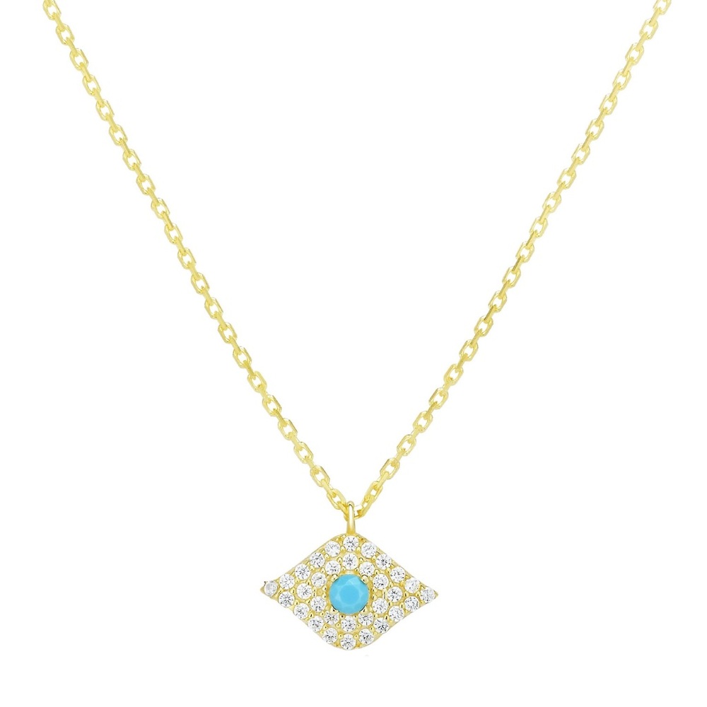 New Sterling Silver 14k Gold Over & Cubic Zirconia Eye Pendant Necklace.